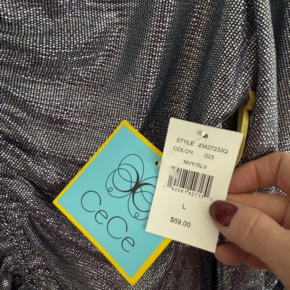 NWT CeCe Silver Shimmer-y Evening Blouse. Large. Get your “Shimmer On”! - Picture 2 of 10